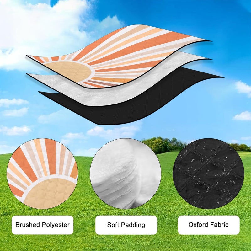 BEW Picnic Blankets Waterproof,79''x79'' Extra Large Foldable Sandproof Beach Blanket,Portable 3-Layer Polyester Outdoor Picnic Blanket for Grass Lawn,Beach,Family Camping,Park,Travel-Starburst Orange - Image 5